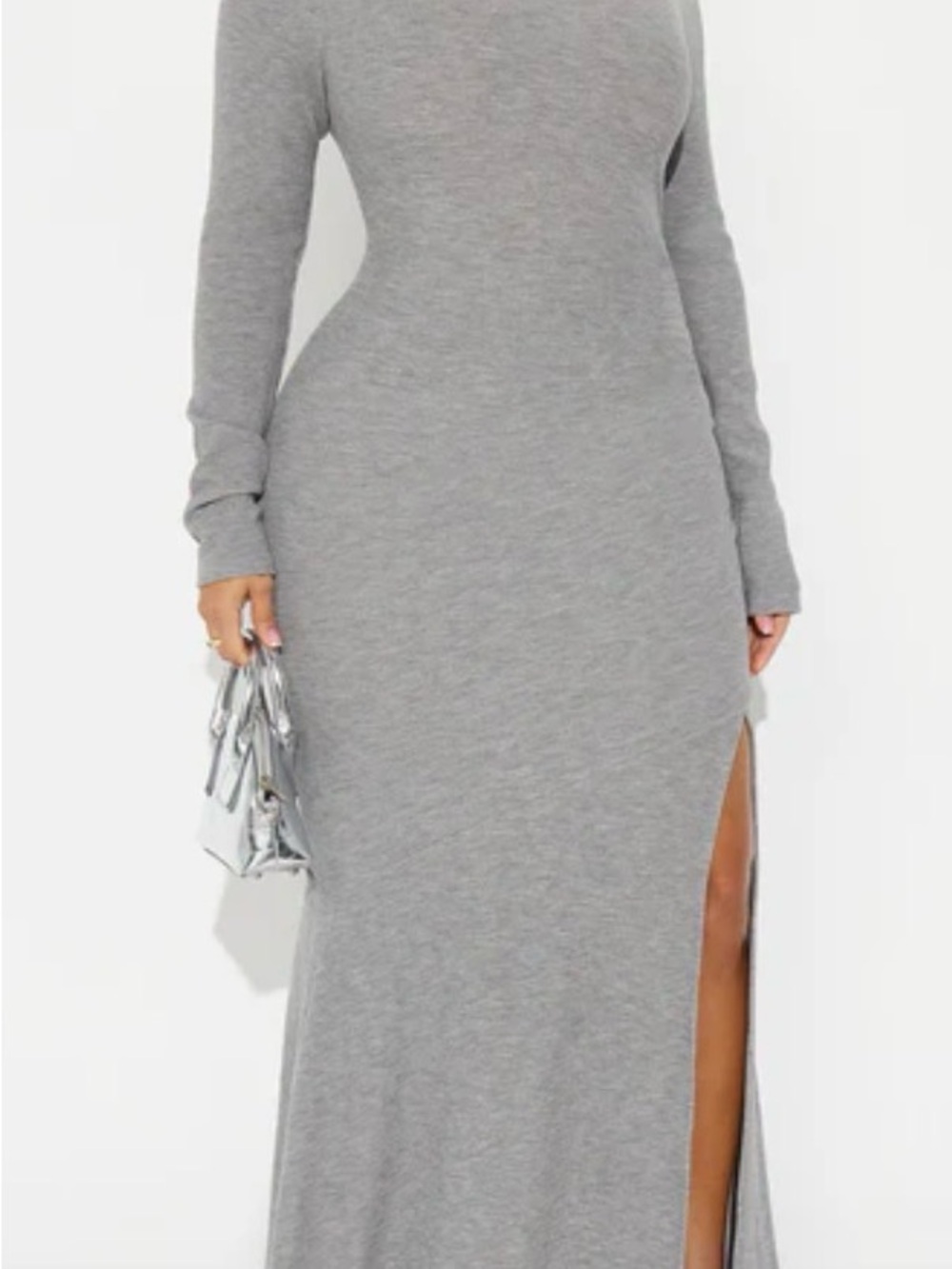 Fashion Nova Silver Long Sleeve Maxi Dress